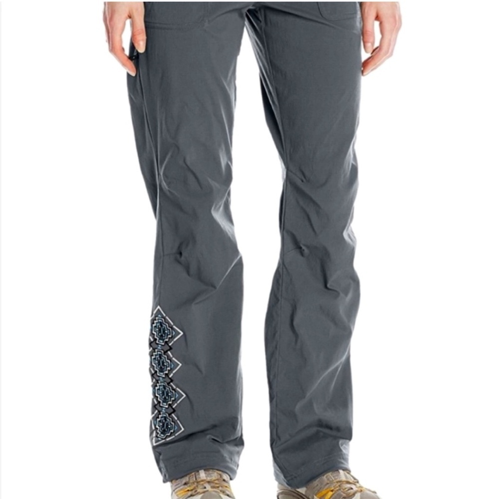 Prana The Amir Embroidered Zip Gray Outdoor Hiking Pant Aztec Pattern Adventure